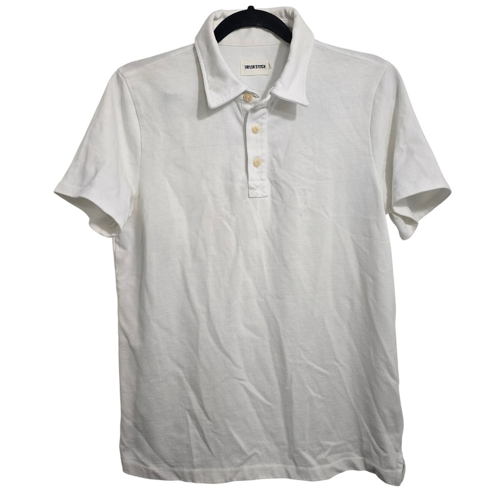 Taylor Stitch Mens White Recycled Cotton Blend Short Sleeve Polo Shirt Size 40 M